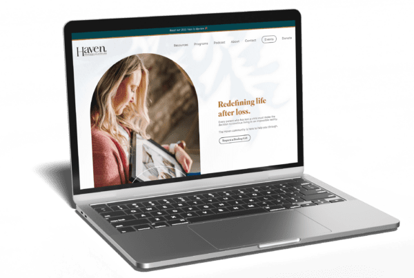 Mockup showing a laptop with the screen displaying the website of Haven: Redefining Life After Loss.